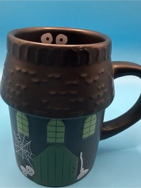 Black Halloween Haunted Cottage Mug with Ghostly Accents